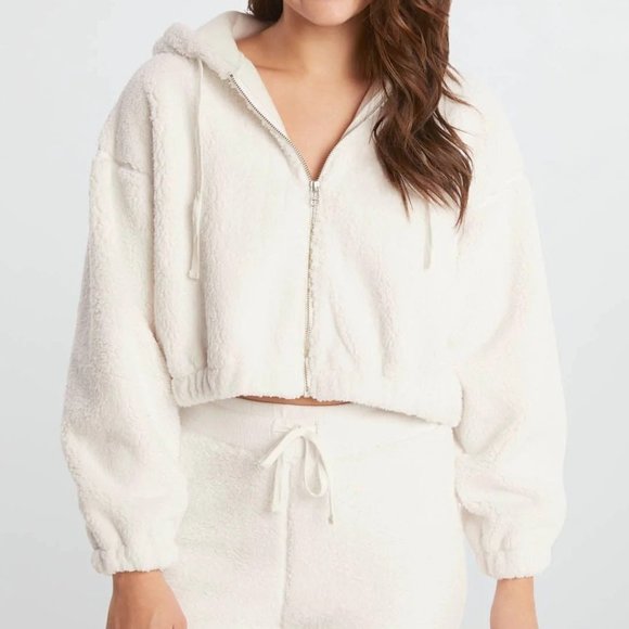 SUNDOWN BY SPLENDID Splendid Bowie Hooded Sherpa Jacket - Ivory - NWT - Large - Picture 1 of 4